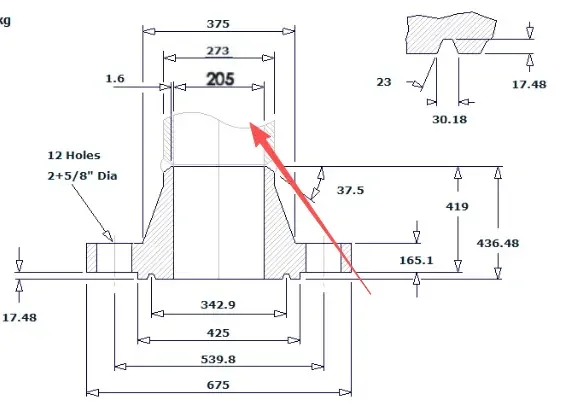 10" Class 2500, ASTM A182 F22 Class 3, RTJ sealing face weld flange